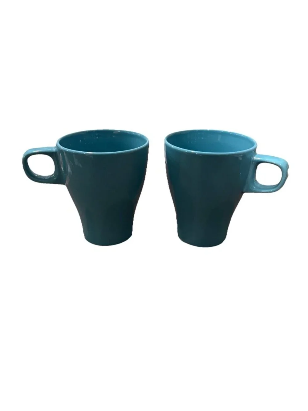 Ikea Coffee Tea Mugs Set of 2 Turquoise Finger Handle Stoneware